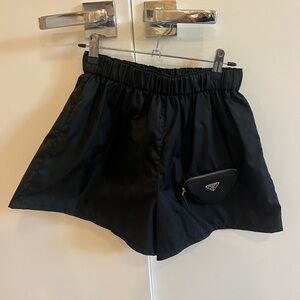 Prada Re-Nylon Black Shorts with Padded Logo Pocket Sz 38